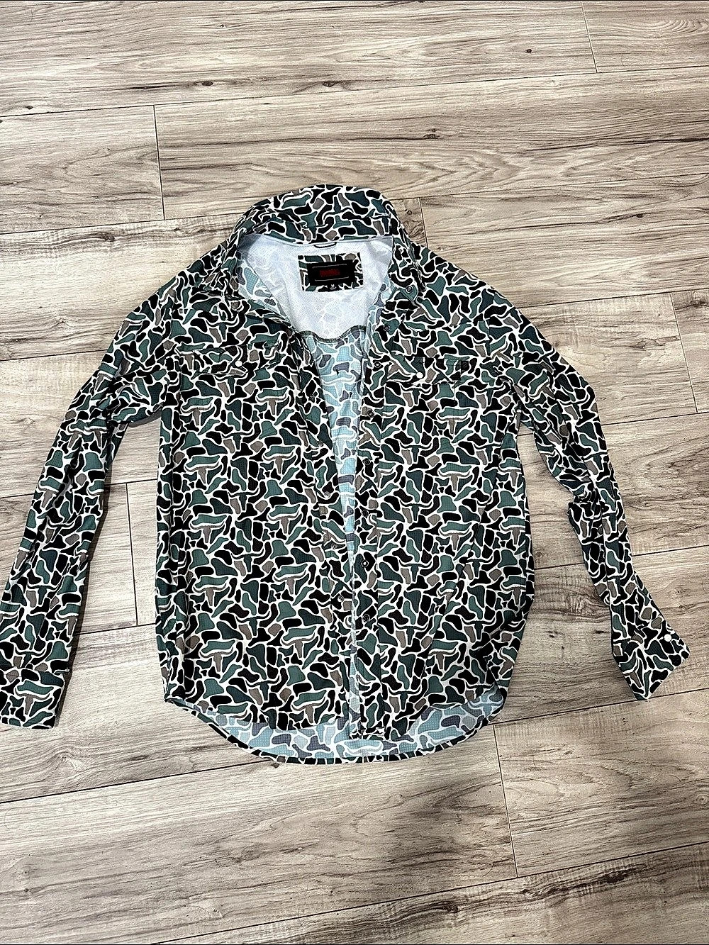 Rock & Roll Denim Camo Shirt Jacket in Green & Black Size